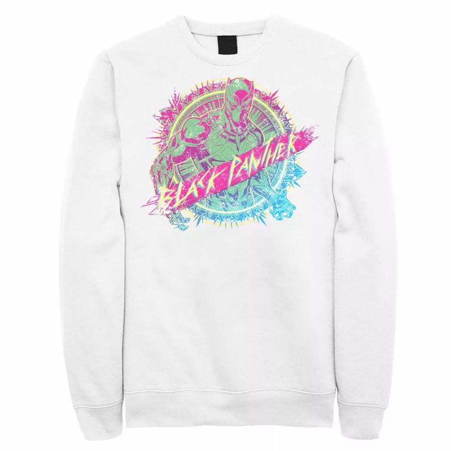 Tops * | Men'S Marvel Panther Neon Paint Splatter Sweatshirt