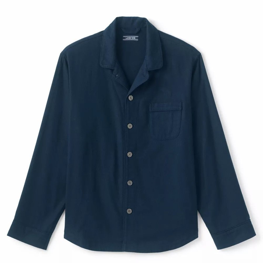 Sleepwear * | Men'S Lands' End Flannel Pajama Shirt Radiant Navy