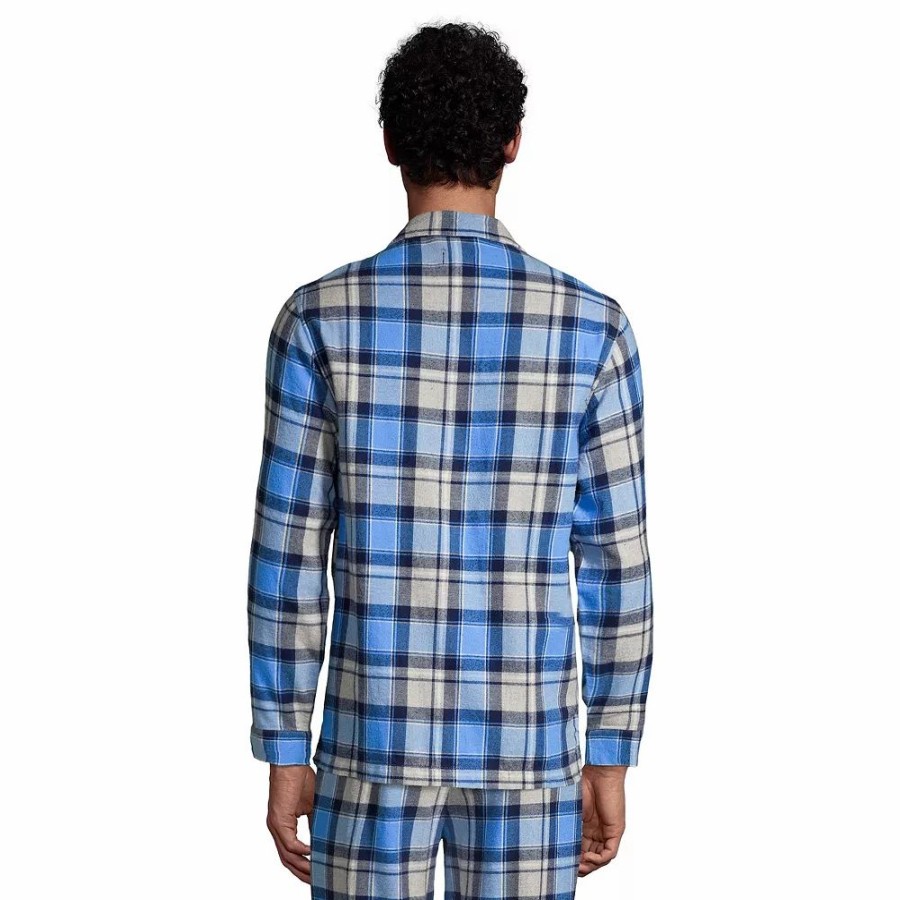 Sleepwear * | Men'S Lands' End Flannel Pajama Shirt Radiant Navy