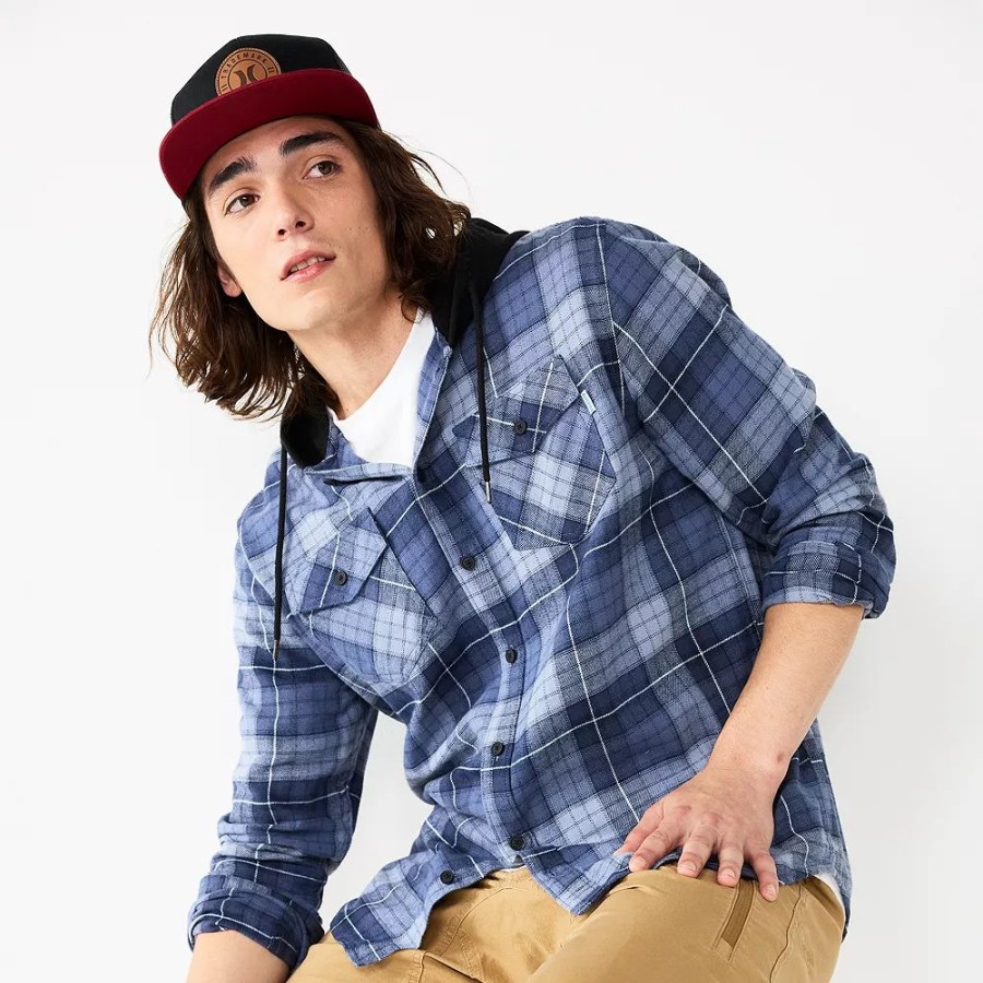 Tops * | Men'S Hurley Plaid Hooded Flannel