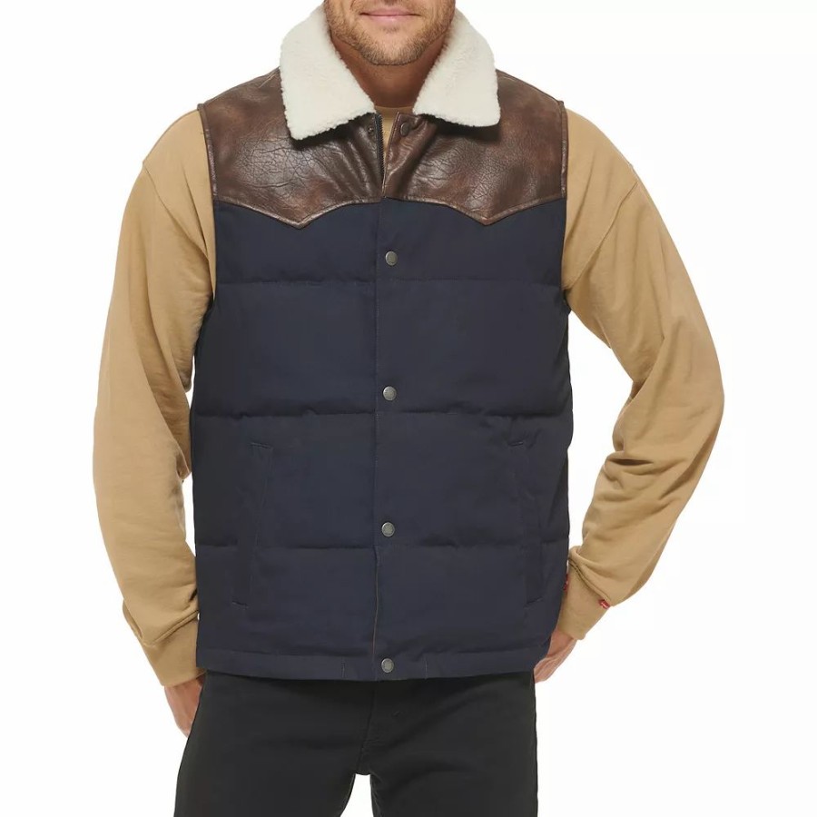 Outerwear * | Men'S Levi'S Out West Mixed Media Vest Navy