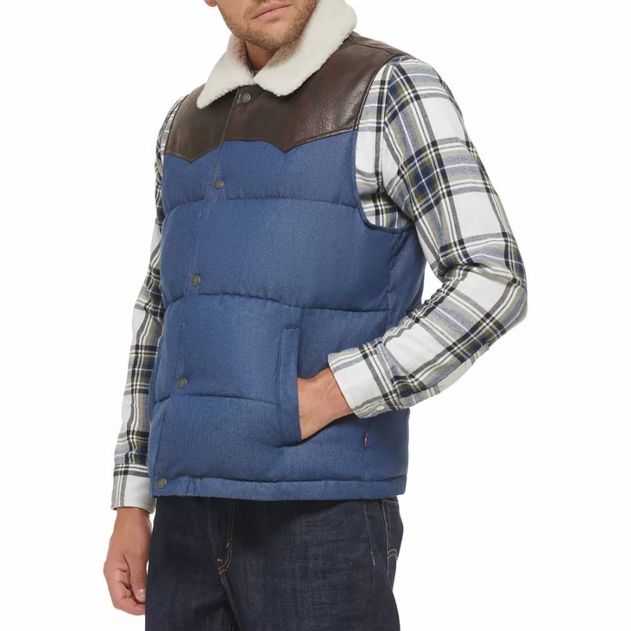 Outerwear * | Men'S Levi'S Out West Mixed Media Vest Navy