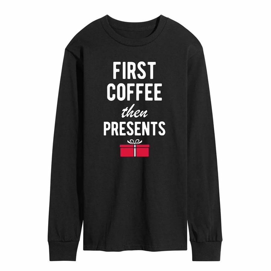 Tops * | Men'S First Coffee Then Presents Long Sleeve Tee