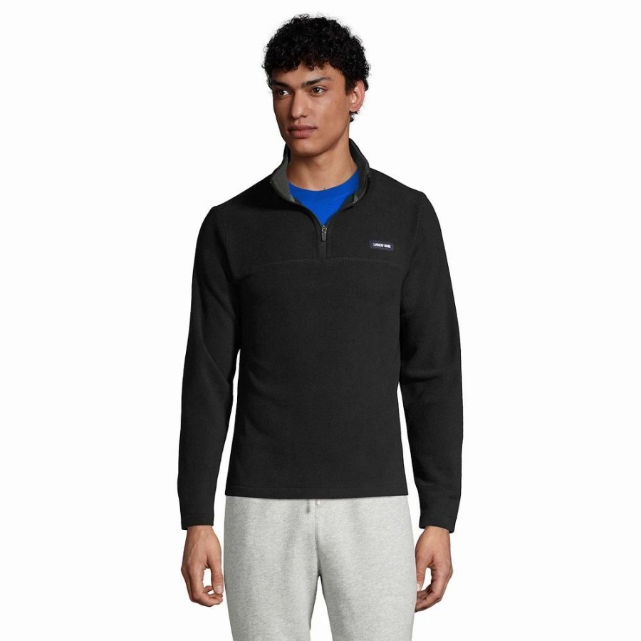 Outerwear * | Big & Tall Lands' End Fleece Quarter-Zip Pullover Top Black