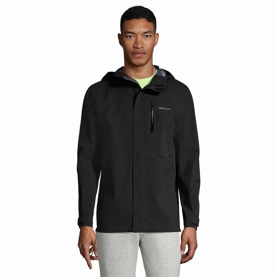 Outerwear * | Big & Tall Lands' End Packable 2.5 Layer Waterproof Stretch Shell Hooded Rain Jacket Black