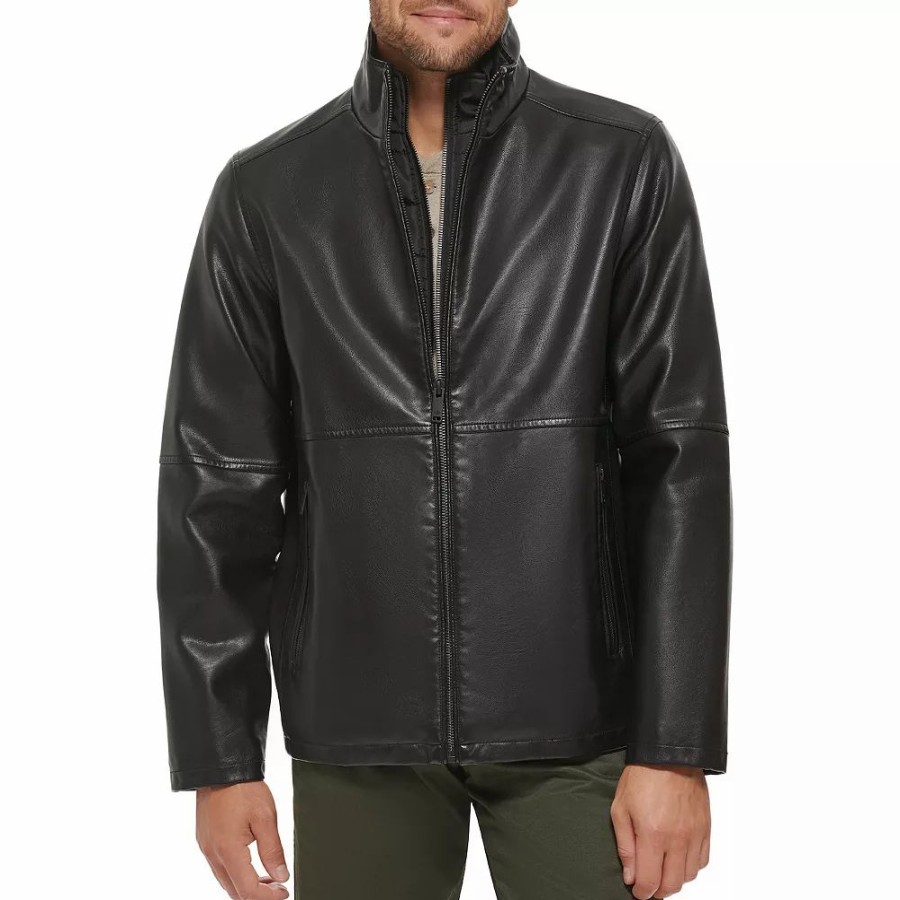 Outerwear * | Men'S Dockers Faux Leather Jacket With Quilted Bib