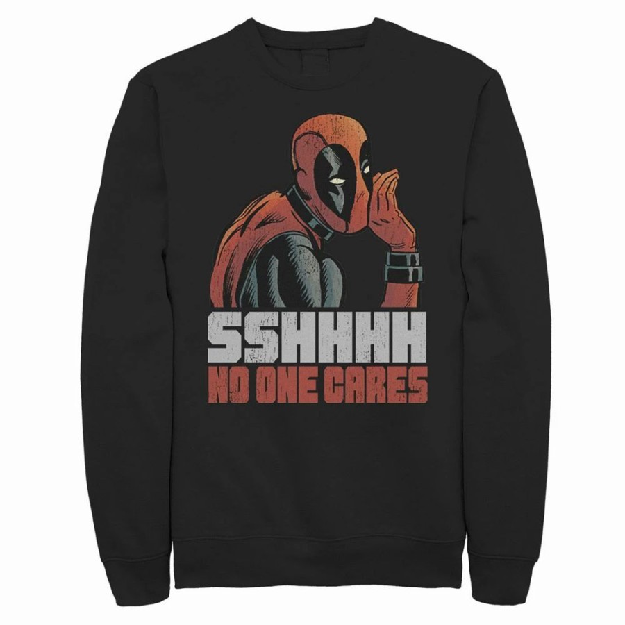 Tops * | Big & Tall Marvel Deadpool Sshhhh No One Cares Logo Sweatshirt