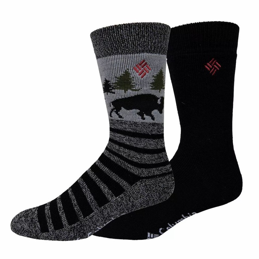 Socks & Hosiery * | Men'S Columbia Lifestyle Bison-Stripe Thermal Crew Socks