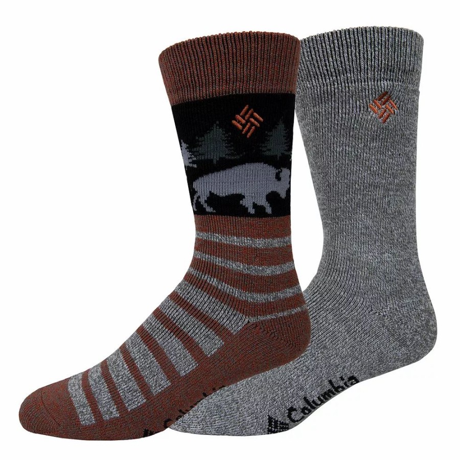 Socks & Hosiery * | Men'S Columbia Lifestyle Bison-Stripe Thermal Crew Socks