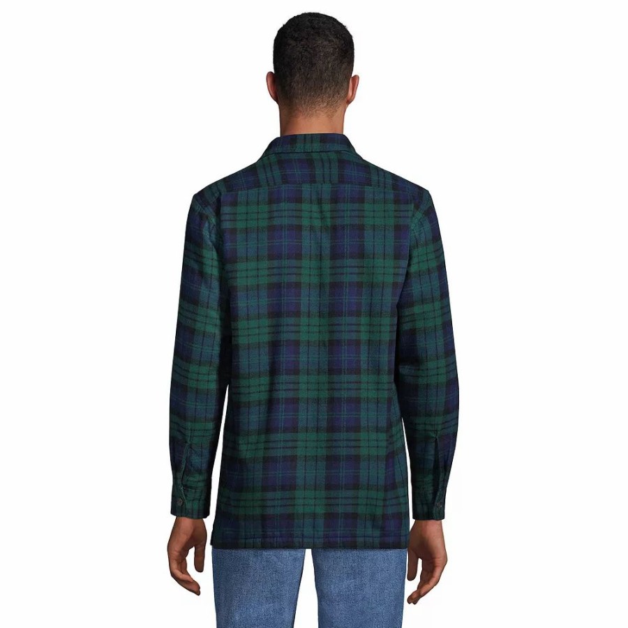 Outerwear * | Big & Tall Lands' End Flannel Sherpa-Lined Shirt Jacket Cobalt Field Check