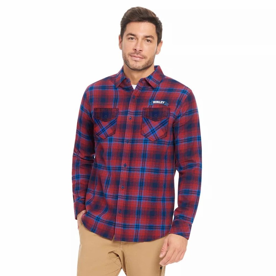 Tops * | Men'S Hurley Flannel Plaid Button-Down Shirt