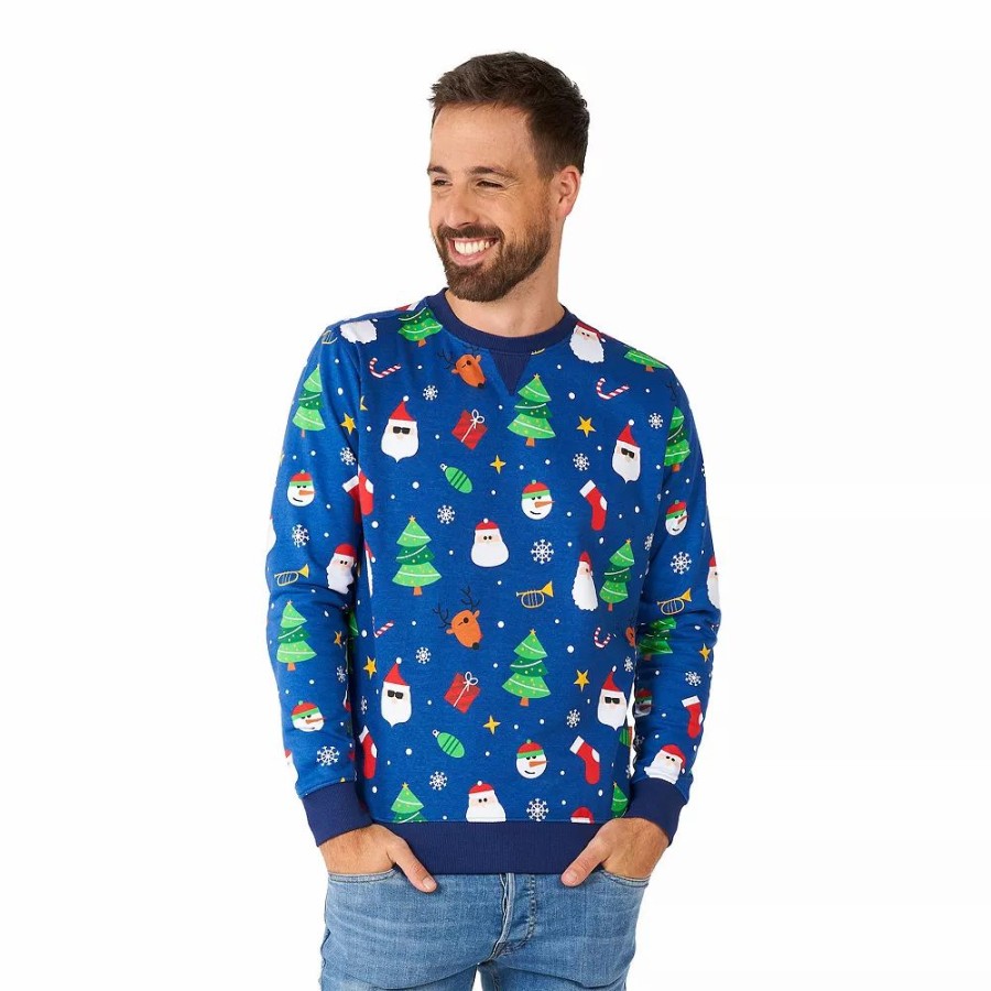 Tops * | Men'S Festivity Blue Christmas Sweater