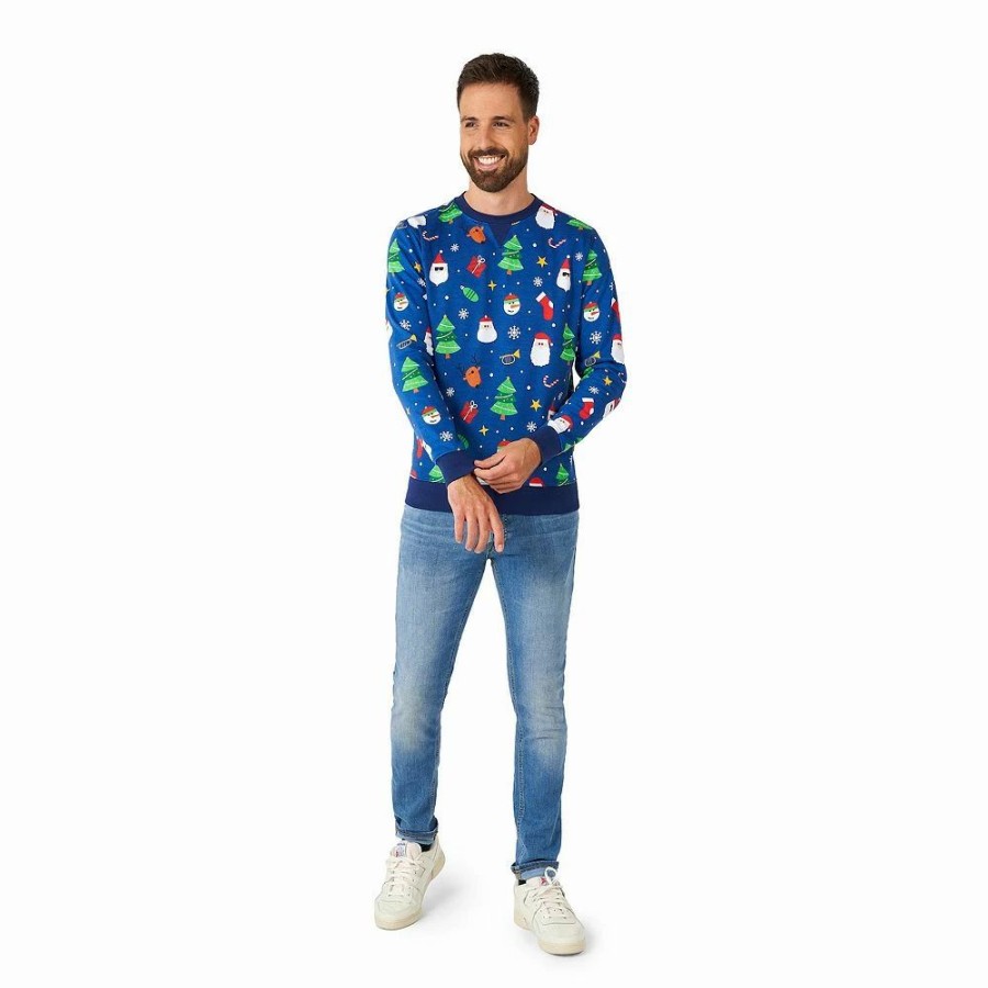 Tops * | Men'S Festivity Blue Christmas Sweater