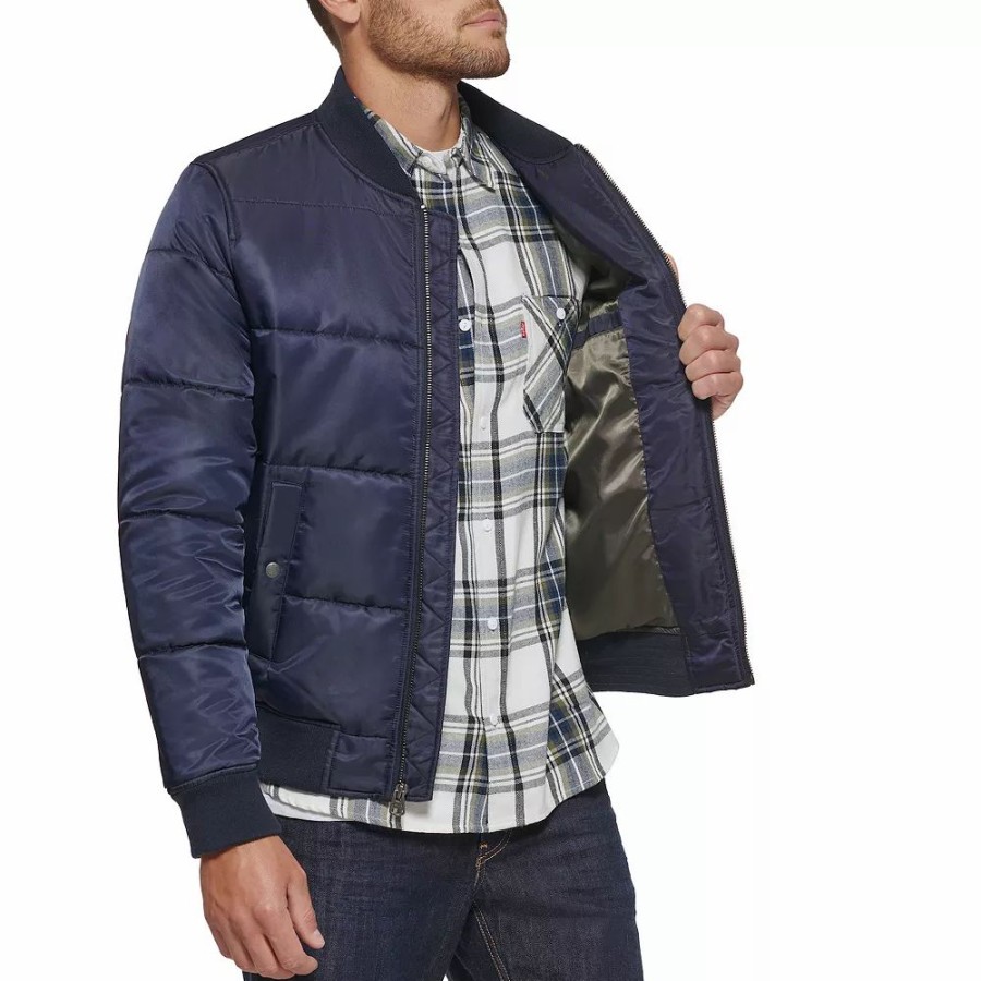 Outerwear * | Men'S Levi'S Quilted Puffer Bomber Jacket Navy